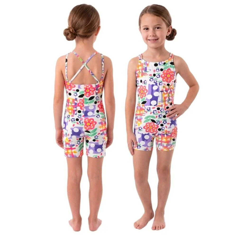 Gilda Marx Kids VTG 90s Colorful Strappy Cotton Unitard Biketard CM Size 8/10
